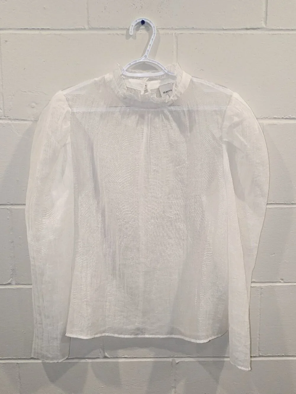 Maeve Anthropologie Sheer Mock Neck Long Sleeve Gauze Blouse Large Puff Romantic